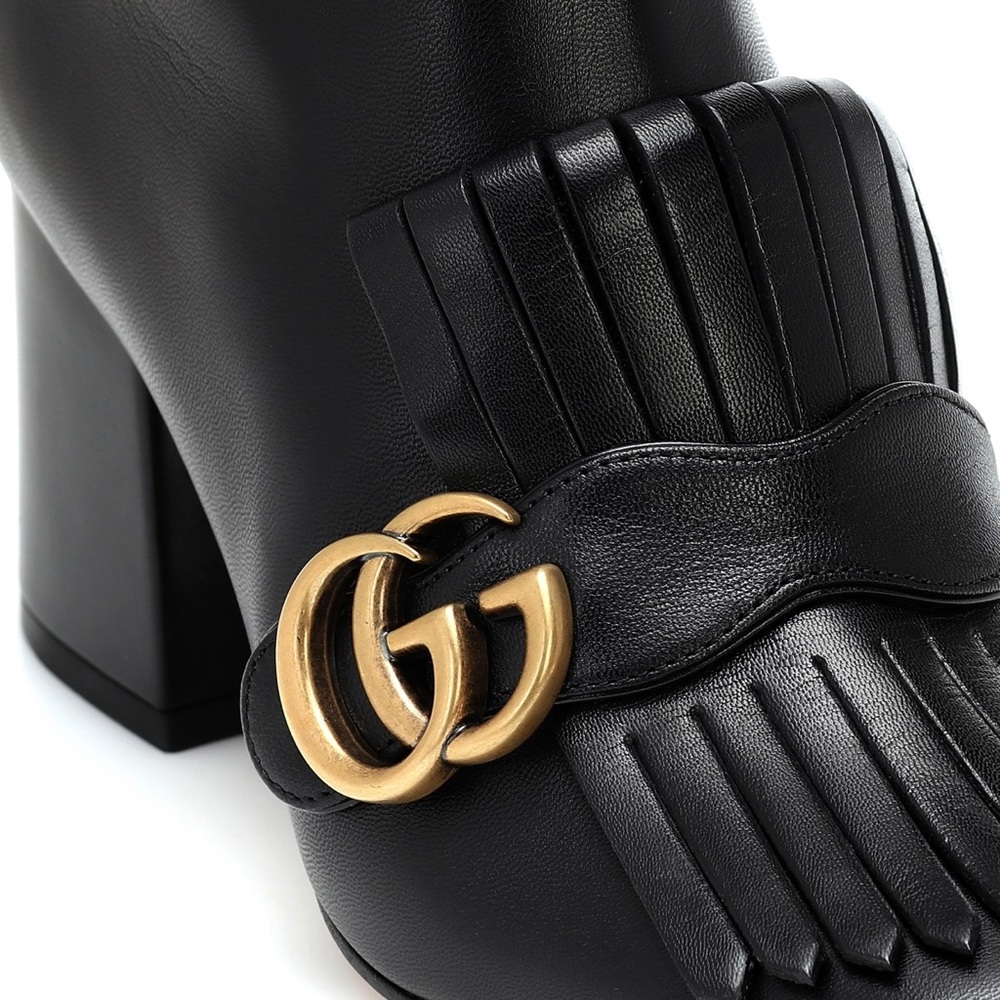 Gucci GG Marmont Fringe Leather Ankle Booties - Picture 4 of 5